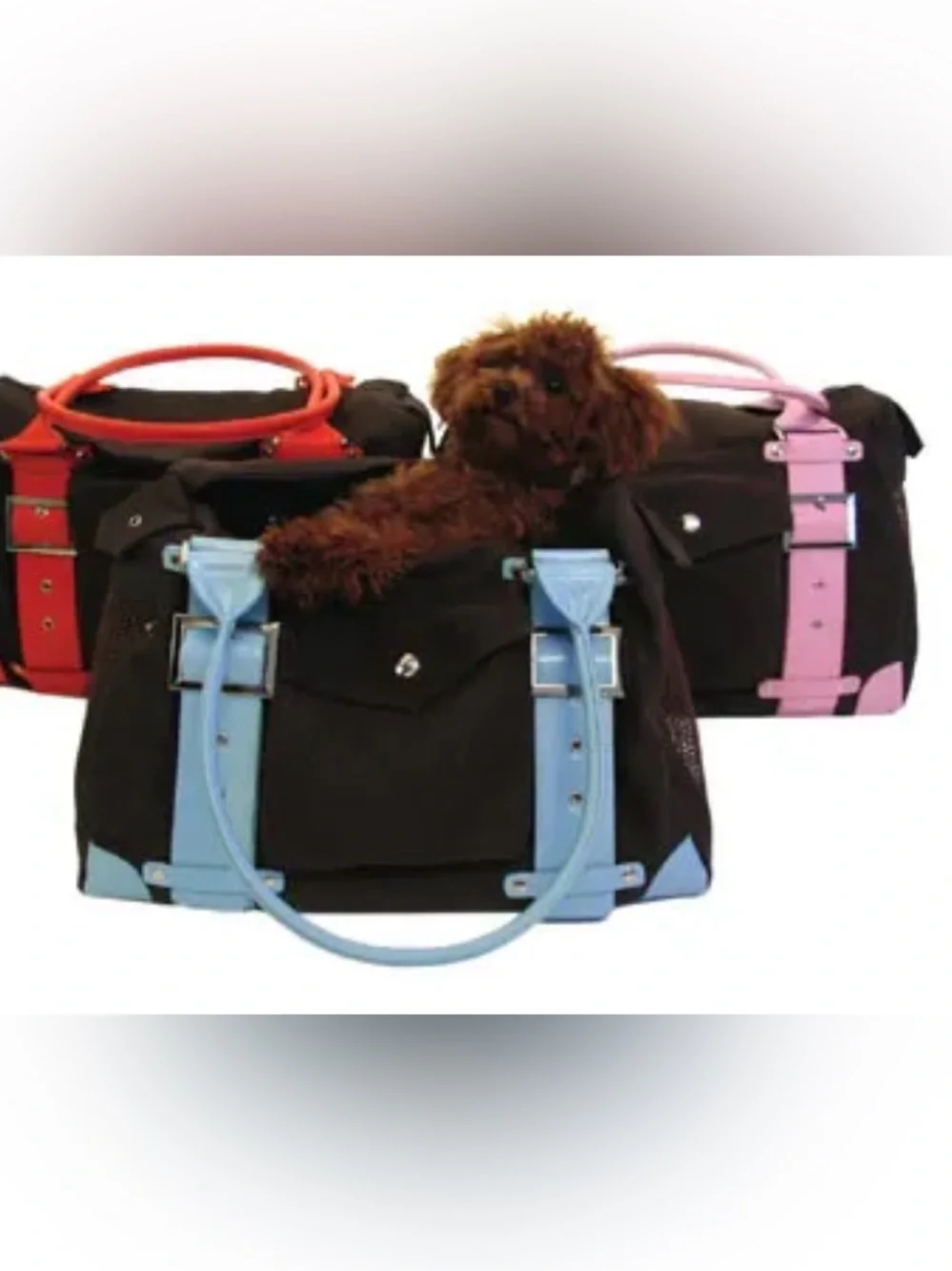 Brown Corduroy Small Pet Carrier with Faux Pink Leather Handles & Accents